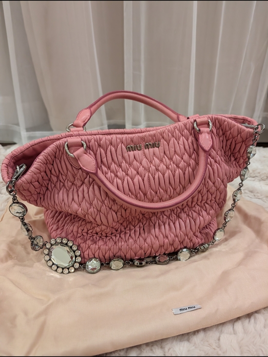 Miu Miu Handbags - Miu Miu Pink Matelassé Leather Top-Handle Bag